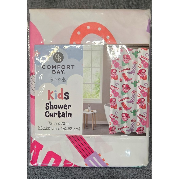 Comfort Bay Other - Comfort Bay Kids Shower Curtain Pink Cowgirl Western Howdy Horse 72x72 New